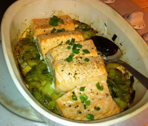 Karl’s Roasted Salmon with Leeks