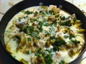 Add the sauce and garnish with parsley