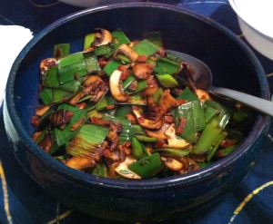 Karl’s Sautéed Leek Greens with Mushrooms