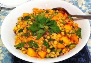 Karl’s Moroccan Barbecued Corn and Peach Salad