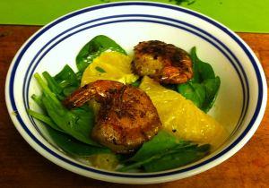 Karl’s Moroccan Orange and Spinach Salad with Ras el Hanout Shrimp