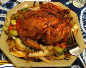 Karl’s Sichuan Roasted Chicken with Honey Lemon Glaze and Stir-fried Vegetables