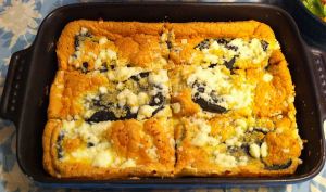 Cutting Karl’s Chili Rellenos in a Casserole