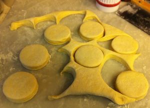 Cutting the first biscuits