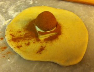 Making the cinnamon bun