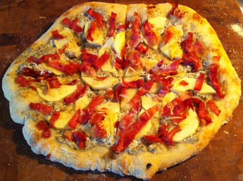 Karl’s New York Style Za’atar Ricotta Pizza with Apple and Prosciutto