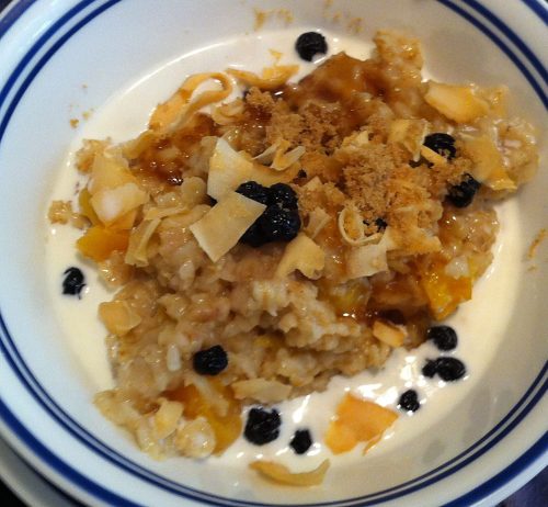 Karl’s Apricot Oatmeal with Blueberries and Coconut