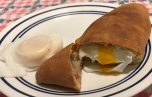 Karl’s Ham and Cheese Hand Pie with a poached egg