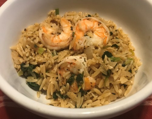 Karl’s Lemon Orzo Florentine with Pan Seared Garlic Shrimp
